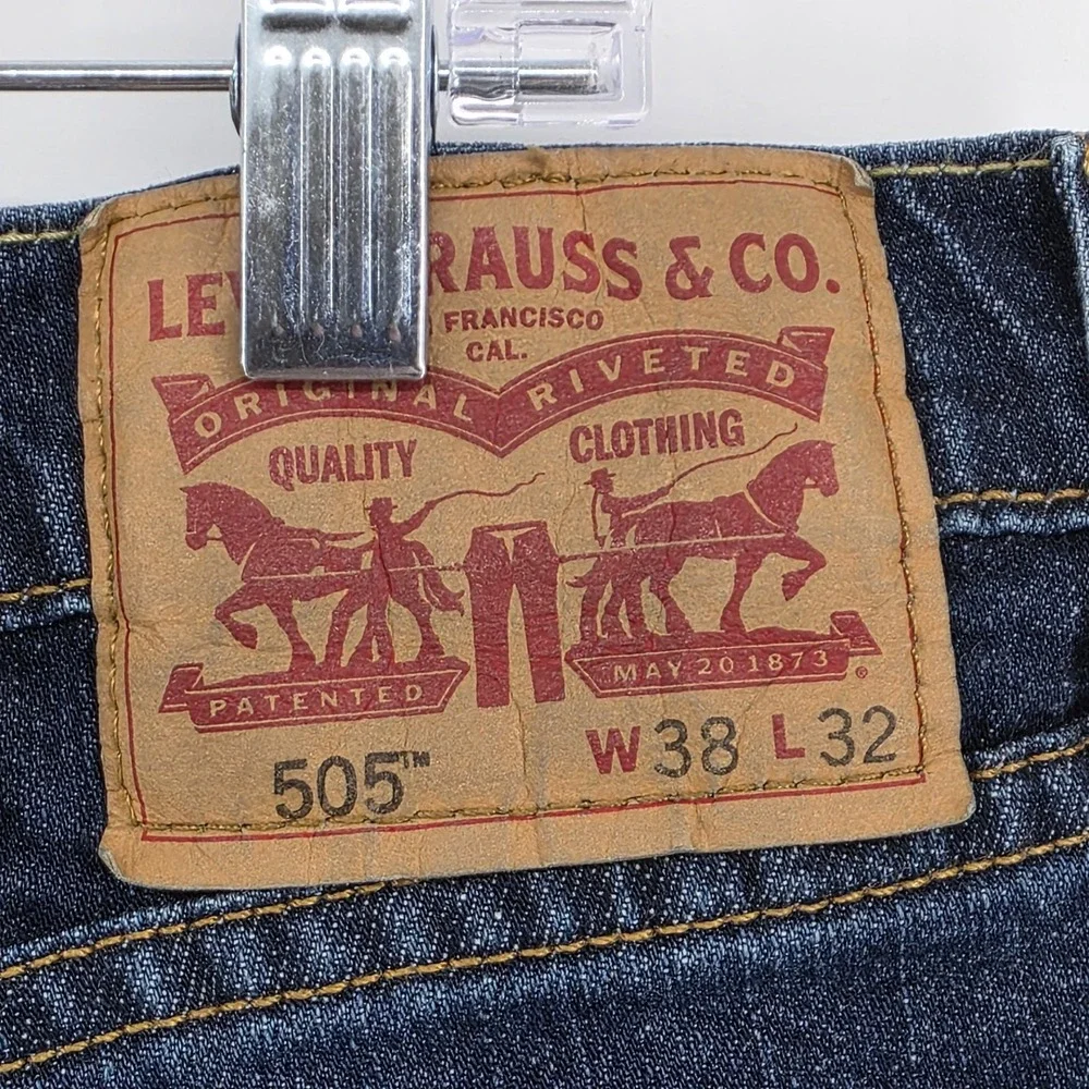 Levis 505 Regular Fit Blue Jeans‎ Mens 38x32 Medium Wash Denim Tapered Leg